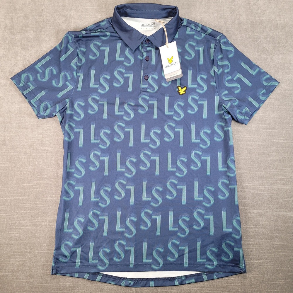 Lyle & Scott Golf Polo Shirt Logo Allโ Over Print Short Sleeve Athletic Med New